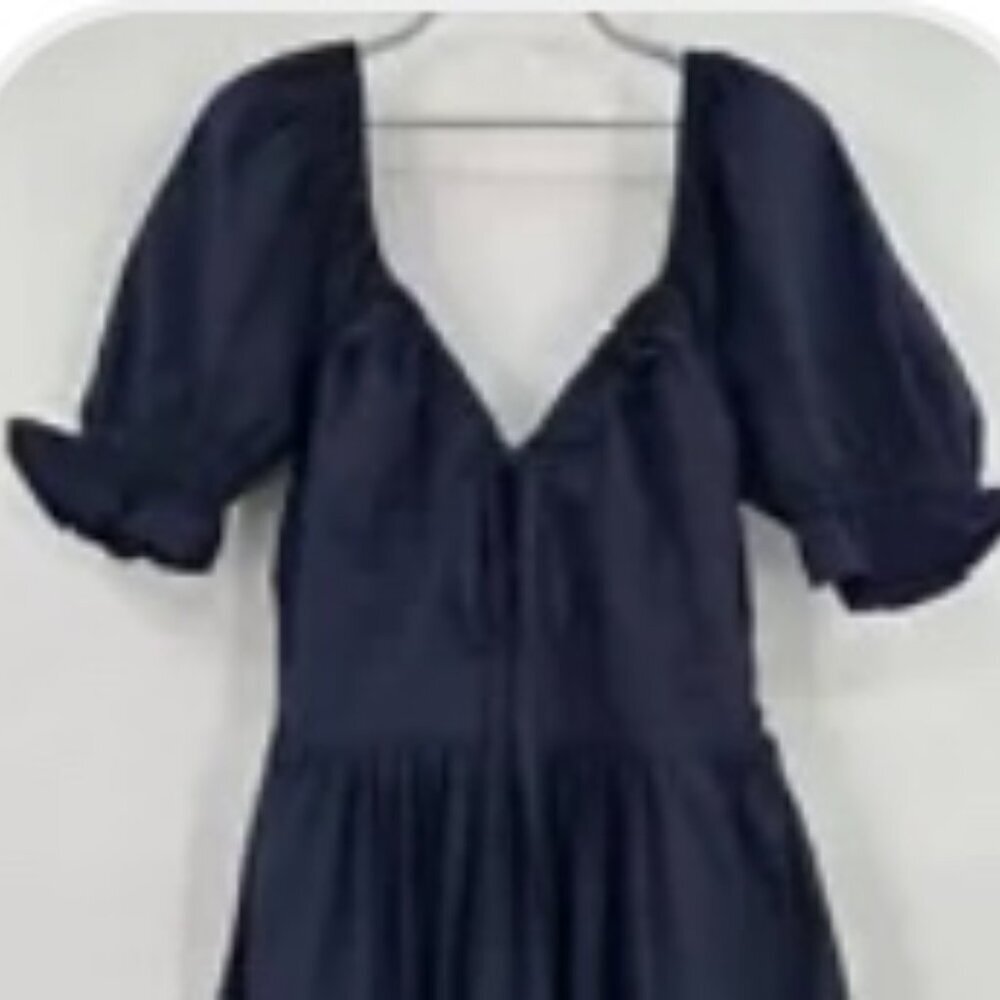 Quince Organic100% Cotton Puff Sleeve Midi Dress In Navy #23 - Picture 2 of 7